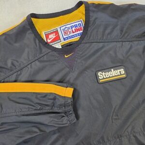 VTG Nike Team NFL Pro Line Pittsburgh Steelers Windbreaker Pullover Black Sz med